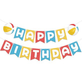 Beach Ball Happy Birthday Banner 2-Piece Summer Pool Party Hanging Decor Multicolor