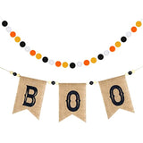 2Pcs Pre Strung Happy Halloween Banners Rustic Burlap Boo Felt Pom Pom Garland Decor
