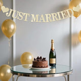 Pre-Strung Champagne Gold Glitter "Just Married" Banner Wedding/Bridal Decor