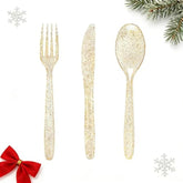 360 Gold Plastic Silverware - Disposable Gold Glitter Cutlery - Plastic Silverware Inluding: 120Forks, 120 Spoons, 120 Knives For Wedding/Christmas Party