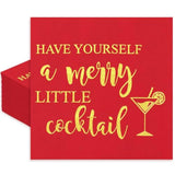 50Pcs Christmas Cocktail Napkin Red Gold Foil Disposable Paper Napkin Have Yourself A Merry Little Cocktail Beverage Napkin For Xmas Winter Party Supplies