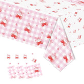 3Pcs Cherry Tablecloth Birthday Party Decoration, Cherry Plastic Tableclothes Disposable Waterproof Rectangle Bow Favor Tablecovers For Birthday Baby Shower Bridal Bachelorette Party Decor Supplies