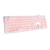 Computer Keyboard, Backlit Led Pink For Office, All-Metal Panel Usb Wired Membrane, 25 Keys Anti-Ghosting, 104 Keys Laptop Compatible