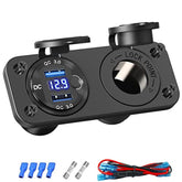 Cigarette Lighter Socket 12V Power Outlet, Aluminum 40W Dual Qc3.0 Usb Charger Socket With Led Voltmeter Switch,150W Dc Lighter Socket Waterproof 12V Plug Panel For Car Boat Rv Marine Golf Cart