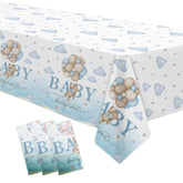 3-Pack Blue Bear Baby Shower Tablecloths – “We Can Bearly Wait” Party Covers