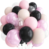 Black And Pink Balloons Set, Black White Clear Double Pearl White Pastel Pink Latex Balloons Set For Girl Women Bridal Baby Shower Wedding Valentines Sweet 16 Princess Birthday Party Decorations