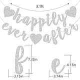 Happily Ever After Silver Glitter Bunting Banner, Engagement, Bridal Shower, Wedding Party Photo Booth Props Signs,Pre-Strung Cursive Bunting