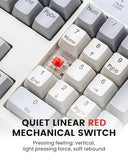 Periboard-108M, Wired Mechanical Full-Size Usb Keyboard - Red Linear Switch - Classic Retro Gray/White Color - Us English