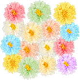 16Pcs Pastel Daisy Tissue Paper Pom Poms 14" Colorful Artificial Flowers For Spring Birthday Baby Shower Wedding Party Decoration