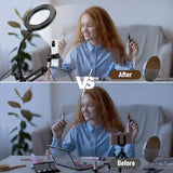 Overhead Camera Mount with 6 Ring Light, Desk Tripod, Flexible 360° Adjustable Articulating Phone Arm Stand Compatible for, Video Recording, TikTok,