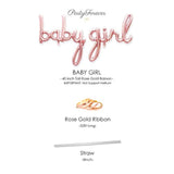 Rose gold "Baby Girl" foil letter balloons for baby shower and gender reveal décor