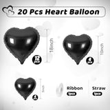 20-Pack Black Heart Foil Balloons in Multiple Sizes for Weddings, Valentine’s & Events