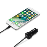 12W (5V, 2.4A) Fast Charging Car Charger With Coiled Lightning Cable For Iphone, Ipad And Apple Devices, 1.5 Ft - Black