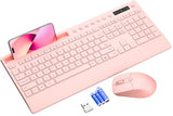 Pink Keyboard And Mouse Wireless, 2.4G Lag-Free Cute Keyboard Combo With Ergonomic Wrist Rest, Phone Holder & Batteries Included, Cordless Silent Key Board Set For Computer, Pc, Windows -