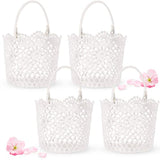 White Flower Girl Basket With Handle For Wedding Ceremony, 5.9 X 4.72 X 4.33 Inch