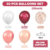 Burgundy Balloons, 12 Inch Maroon Balloons, Wine Red White Pearl Metallic Rose Gold Confetti Balloons Latex Balloons For Wedding Anniversary Engagement Romantic Dinner Fall Party Decorations