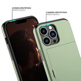 For 13 Pro Case With Card Holder Heavy Duty Protective Dual Layer Shockproof Hidden Card Slot Slim Wallet Case For 13 Pro For Men&Women(Green)