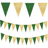 Graduation Party Decorations Green Gold 2025/Green Gold Graduation Decorations 2025/St. Patrick’S Day Decorations/Glitter Gold Green Birthday Party Decorations 2Pcs Triangle Banners