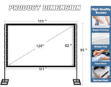 120 inch Outdoor Projector Screen with Stand, Portable Projector Screen 16:9 HD 4K, Movies Screen with Carry Bag for Outside Backyard, Indoor