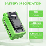1 Pack 6000Mah Capacity 40V Replacement For Greenworks Battery Compatible With Greenworks 40 Volt Lithium Battery 29472 29462 G-Max Power Tools 29252 20202 22262 25312 25322