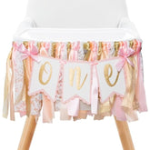 Pre - Strung Pink Highchair Banner - 1St One Birthday Highchair Banner For Princess Girls One Baby Shower Room Party Decor