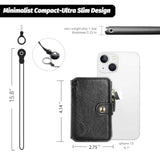 Phone Wallet with Card Holder, Zipper Coin Purse & Lanyard for iPhone 14 - Black
