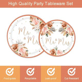 96Pcs Bohemian Pampas Wedding Party Supplies Terracotta Rust Floral Wedding Plates Napkins Red Forks Mr. And Mrs. Bridal Shower Paper Dessert Tableware Set For 24 Guests