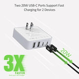 Usb C Charger, Thin Flat 52W 4-Port Fast Wall Charger With Two 20W Power Delivery And 2 Port For Iphone 14/14 Pro/14 Pro Max, Galaxy, Pixel, Ipad Pro, Airpods More, Upgraded