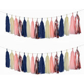 20 Pcs Navy Blue Rose Gold Tassels Garland Tissue Paper Tassels Banner