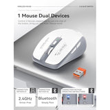 Bluetooth Mouse, Bluetooth 5.1 + 2.4Ghz Usb + Usb-C Dongle, Wireless Mouse Tri-Mode, With Forward/Backward Side Keys, Silent Click, Side Buttons, Portable For Laptop, Mac, Ipad (Gray White)