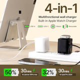 65W Usb-C Charging Block With Retractable Cable & Built-In Wireless Magnetic Iwatch Charger, Foldable Pd/Pps Travel Wall Charger For Iphone, Ipad, Macbook, Iwatch Ultra/Se/10/9/8/7/6/5(White)