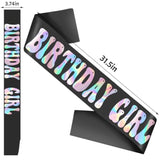 Birthday Girl Sash With Iridescent Foil - Black Birthday Sash For Women - Happy Birthday Sash For Official Teenager Sweet 16, 18Th 21St 30Th 40Th 50Th Or Any Other Bday Party