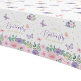 Butterfly Baby Shower Decorations Tablecloth, A Little Butterfly Is On The Way Baby Girl Party Supplies Tablecover, Pink Floral Decorations Party Table Cloth, 3 Pack, 54In X 108In
