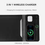 5-In-1 Laptop Sleeve With Wireless Charging For Ipad Macbook Pro 12" 13" 14", Charge Mat For Phone Earbuds Iwatch, Executive Office Organizer With Pocket, Waterproof Vegan Leather Case (Black)