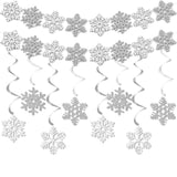 Snowflake-Snow White-Silver Christmas Party-Decoration Garland - 24Pcs Frozen Winter Wonderland Ornaments Hanging Paper Streamers,New Years Birthday Holiday Classroom Ceiling Decor
