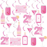 20pcs 21st Birthday Hanging Swirls – Pink Champagne Bottle Decorations for Her