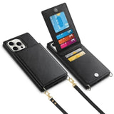 Compatible With Iphone 15 Pro Max Case Wallet With Card Holder Lanyard Crossbody Strap Leather Magnetic Clasp Kickstand Heavy Duty Protective Flip Cover For Iphone 15 Pro Max 6.7" Black