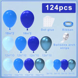 124Pcs Blue Balloons Garland Arch Kit, 18In 12In 10In 5In Baby Light Blue Royal Blue Metallic Blue Balloons For Baby Shower Birthday Baseball Nautical 4Th Of July Independence Party Decorations