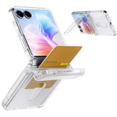 Designed For Samsung Galaxy Z Flip 7 Case With Card Holder&Hinge Protection, Clear Wallet Phone Case With Stand Ultra-Thin Shockproof Protective Cover For Galaxy Z Flip 7 2025
