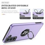 Purple Military Grade Phone Case with Reinforced Metal Stand Kickstand for Samsung Galaxy S22 5G, Includes Embedded Finger Ring and Magnetic Car Holder Support