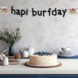 Happy Birthday Banner Pre-Strung Black Glitter Funny Hapi Burfday Birthday Decorations For Frog Lovers Bday Party Decor
