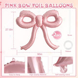 Pink Bow Foil Balloons: Party Decor, Baby Shower (2Pcs)