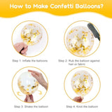 100Pcs 12 Inches Black And Gold Confetti Balloons Kit, Metallic Gold And Black White Party Balloons With Ribbons For Birthday, Wedding, Anniversaries, Graduation Decorations