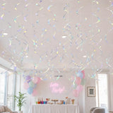 30PC Iridescent Hanging Swirl, Holographic Ceiling Swirl Foil Streamers