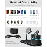 5 In 1 Wireless Charger With Alarm Clock For Apple Multiple Devices,Bedside Night Light Nightstand Mag-Safe Charging Station For Iphone 16/15/14/13/12,Apple Watch,Air-Pods(Black)