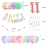 11Th Birthday Decorations, 40 Inch Rainbow Gradient Number 11 Balloon, Happy Birthday Banner, Children'S 11Th Birthday Party Supplies For Kids