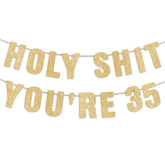 35Th Birthday Decorations For Men, Funny 35 Years Old Party Decor Sign 35Th Birthday Gifts For Women, Pre-Strung 35Th Party Banner - Gold Glitter