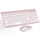 Wireless Keyboard And Mouse Ultra Slim Combo, 2.4G Silent Compact Usb 2400Dpi Mouse And Scissor Switch Keyboard Set With Cover, 2 Aa & 2 Aaa Batteries,For Pc/Laptop/Windows/Mac-Rose Gold White