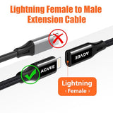 1ft Lightning Extension Cable, Braided Female to Male Extender Full Function Cord Compatible with iPhone iPad, Data Sync Video Audio & Charging