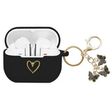 Compatible With Samsung Galaxy Buds 3 Pro And Galaxy Buds 3 (2024), Soft Silicone Case With Gold Heart Pattern With Cute Butterfly Keychain For Girls Women (Black)